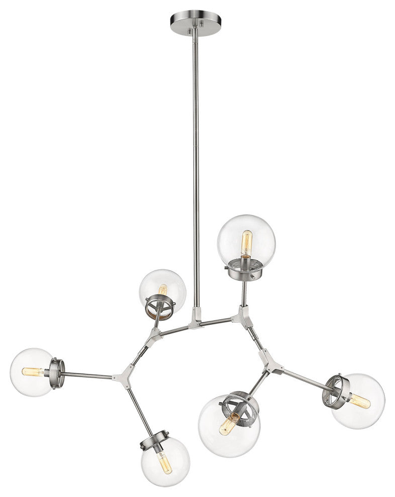 6 Light Midcentury Modern Oval Chandelier with Clear Bubble Glass
