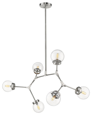6 Light Midcentury Modern Oval Chandelier with Clear Bubble Glass