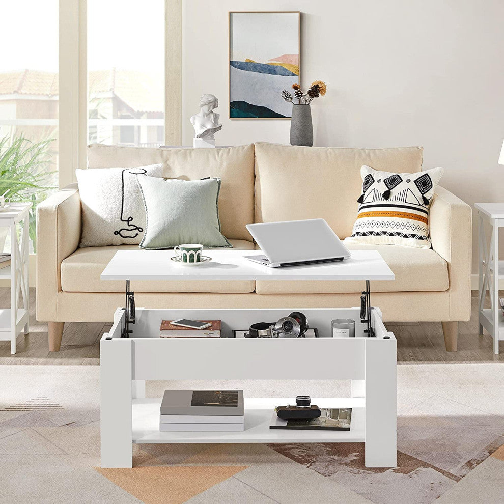 Lift Top Coffee Table with Hidden Storage Compartment and Storage Shelf