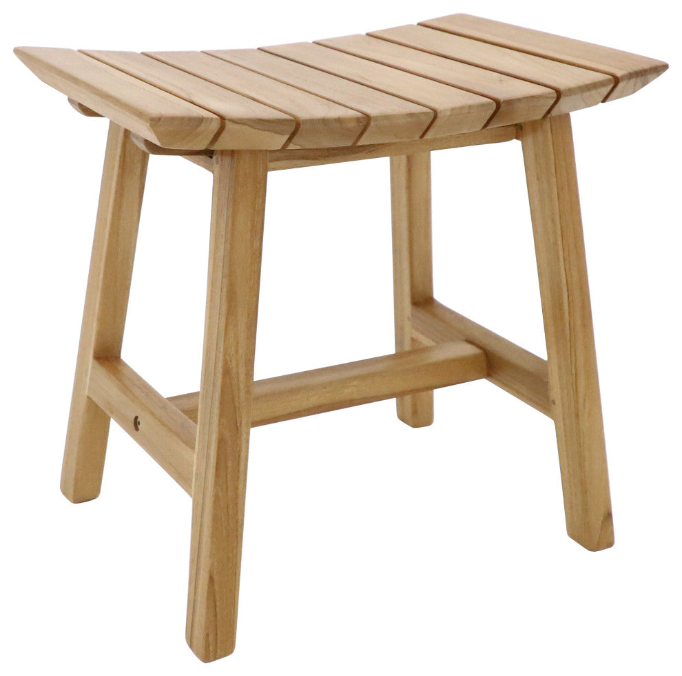 Nordic Style Teak Natural Shower and Bath Stool with Slatted Design