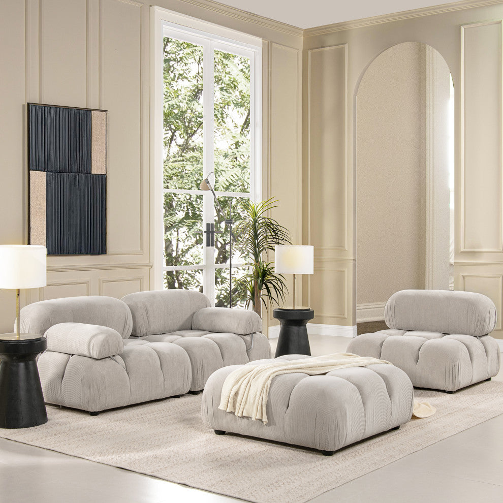 Marcel 36" Modular Tufted Square Cocktail Ottoman, Pebble Gray Corduroy