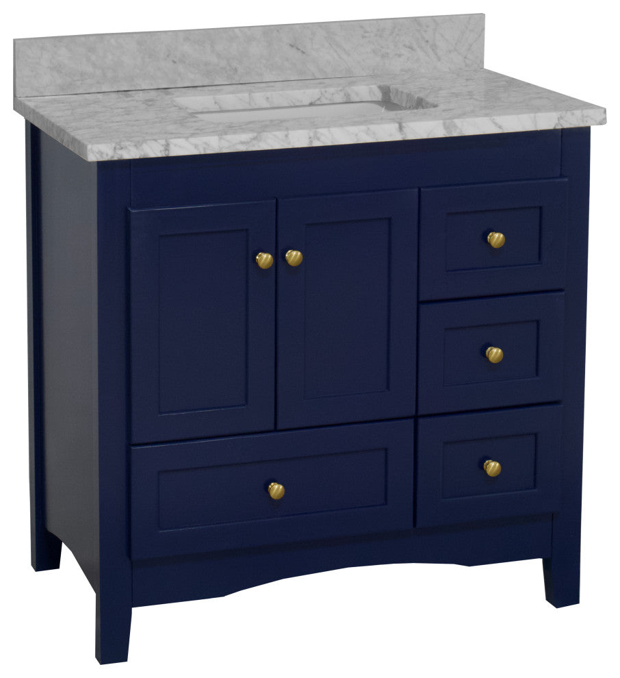 Abbey 36" Bathroom Vanity, Royal Blue, Carrara Marble