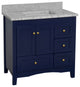 Abbey 36" Bathroom Vanity, Royal Blue, Carrara Marble