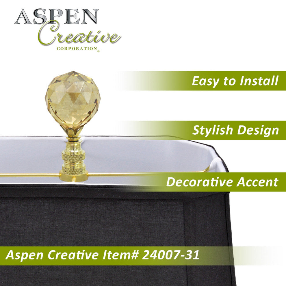 24007-31, Single Listing, Amber Faceted Crystal Lamp Finial, Brass Plated Finish