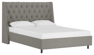 Williams California King Nail Button Diamond Wingback Platform Bed, Linen Gray
