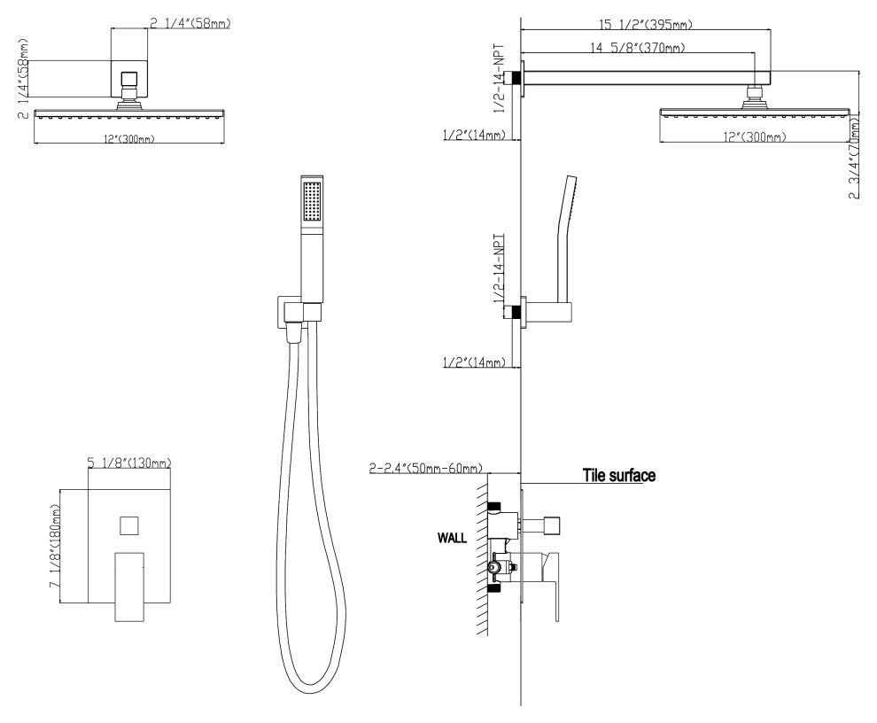 Wellfor Shower Faucet with Rain Shower Head, Handheld Shower and Valve, Brushed Nickel, 12" Shower Head