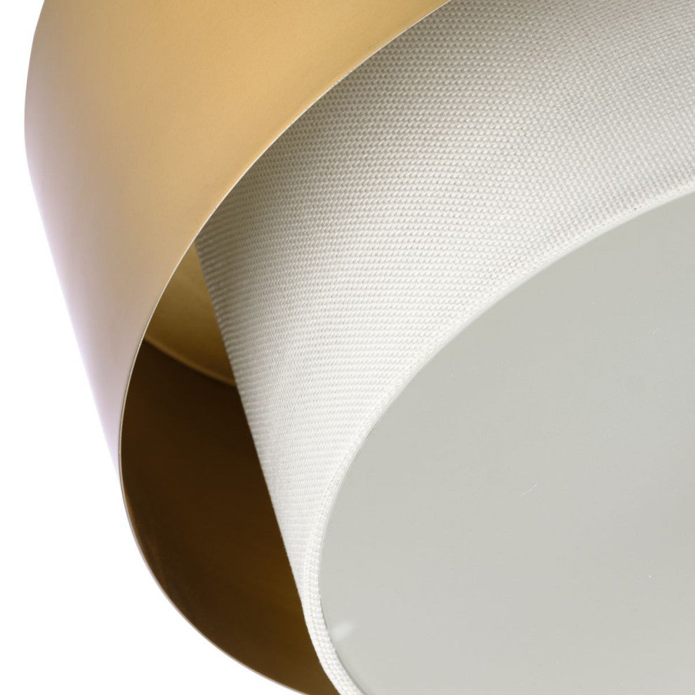 Silva Collection Two-Light Brushed Nickel White Linen Shade 14" Flush Mount, Brushed Bronze
