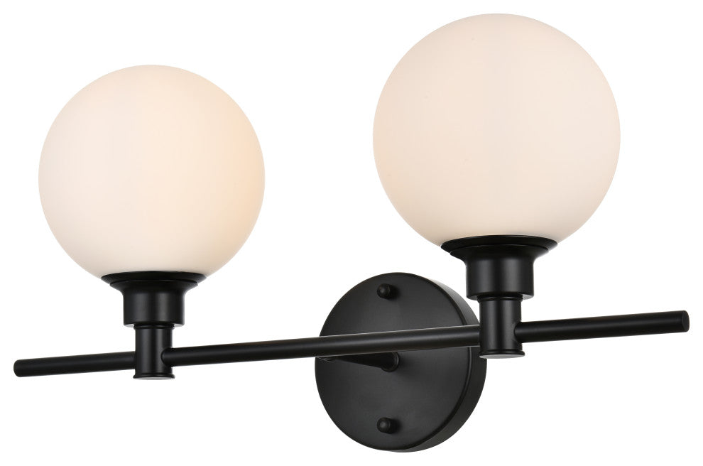 2 Light Black And Frosted White Bath Sconce