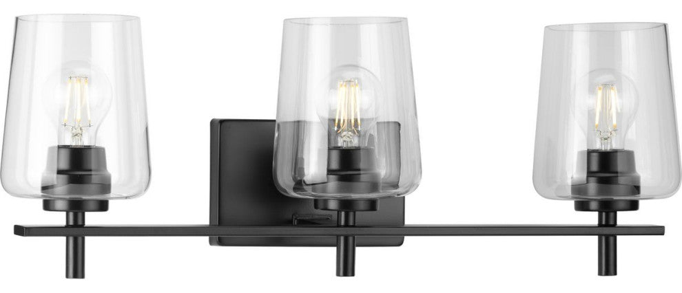 3-Light Clear Glass New Traditional Bath Vanity Light, Matte Black