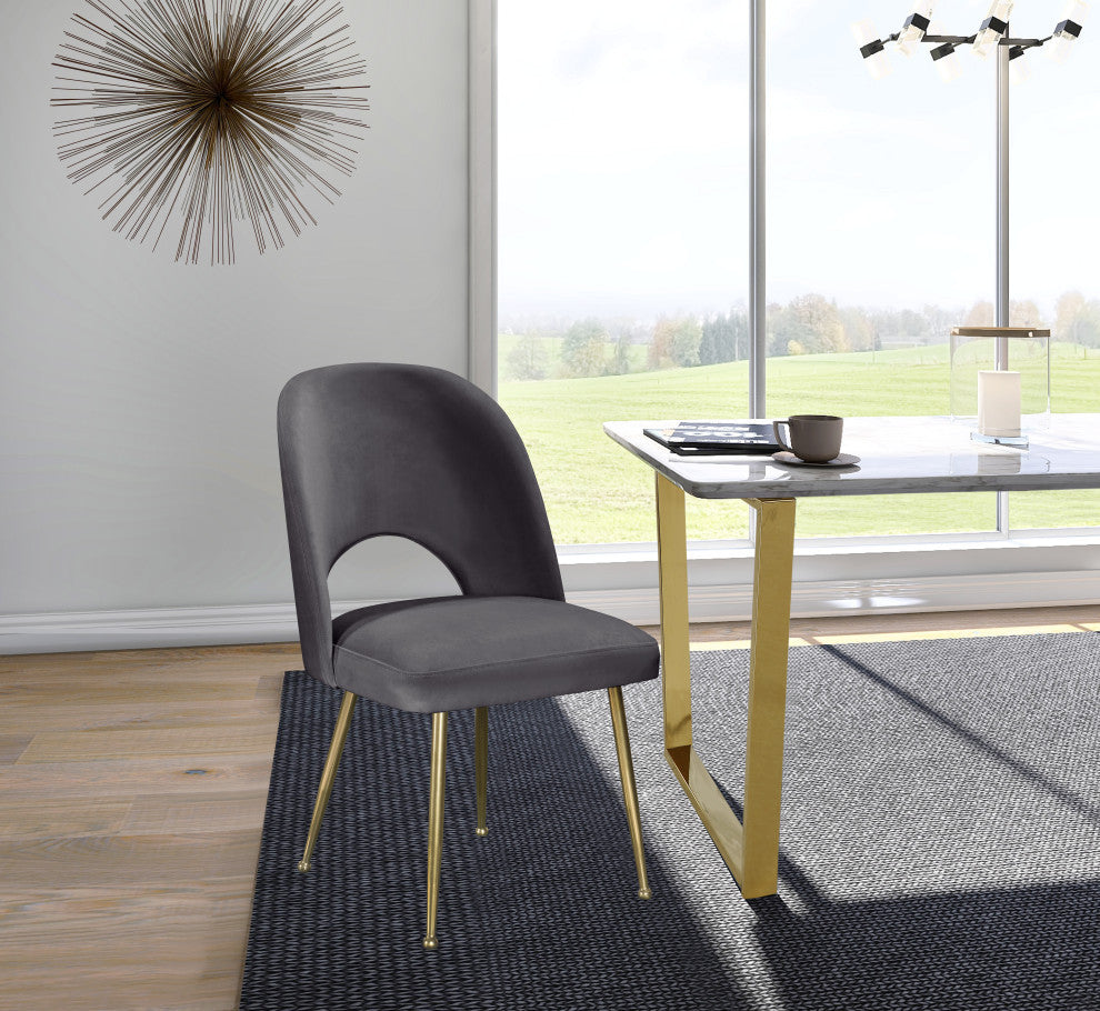 Logan Velvet Dining Chairs With Brushed Gold Legs (Set of 2), Gray