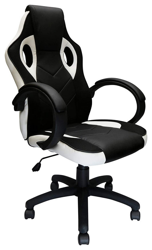 Reclining Racing Game Chair with Back Tilt and Armrest (WHITE)