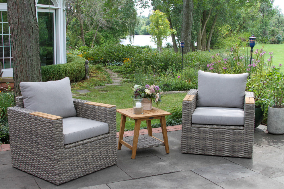 3-Piece Teak and Wicker Storage Chat Set