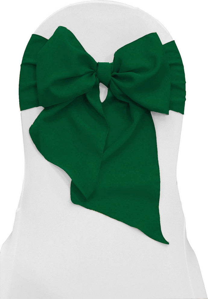 LA Linen Pack of 10 Polyester Poplin Chair Bows 8"x108", Emerald Green