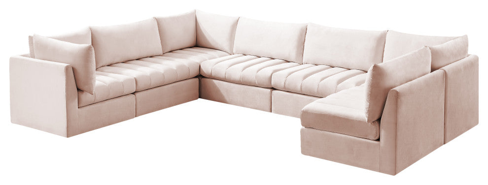 Jacob Velvet Upholstered 7-Piece U-Shaped Modular Sectional, Pink