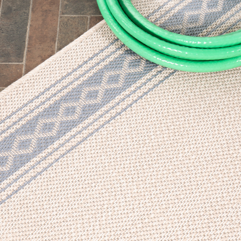 Lucia Classic Diamond Border Indoor/Outdoor Area Rug, Cream/Blue, 8x10