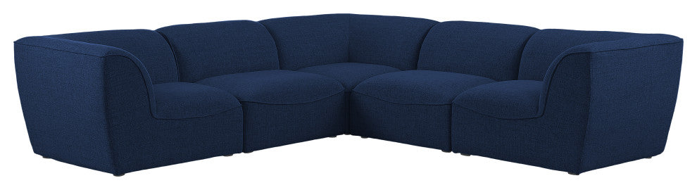 Miramar Linen Textured Fabric  5-Piece Modular L-Shaped Sectional, Navy