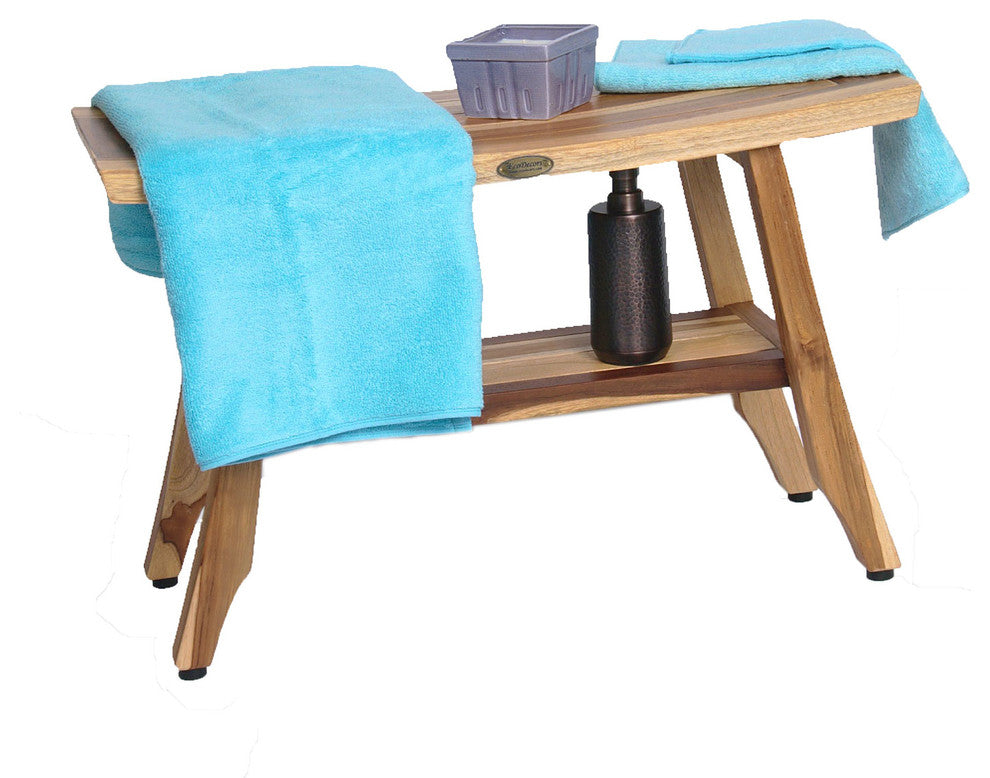Ecodecors Satori Eastern Style Earthyteak Shower Bench, 28", With Shelf