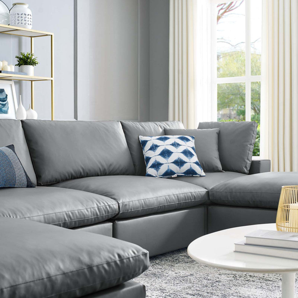 Sectional Sofa Set, Faux Vegan Leather, Gray, Modern, Lounge Hospitality