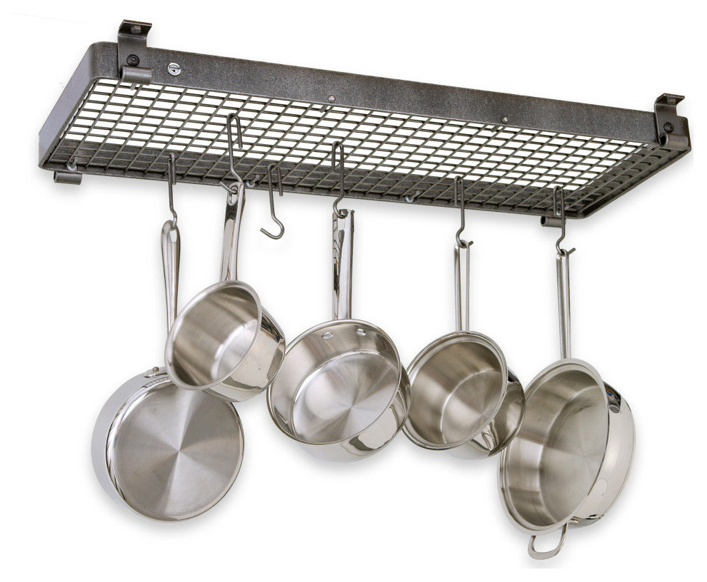 Handcrafted 36" Rectangle Flush Mounted Ceiling Rack w 12 Hooks Hammered Steel