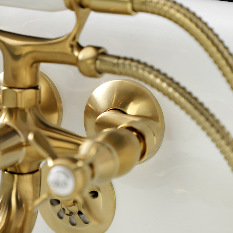 KS245SB Tub Wall Mount Clawfoot Tub Faucet With Hand Shower, Brushed Brass