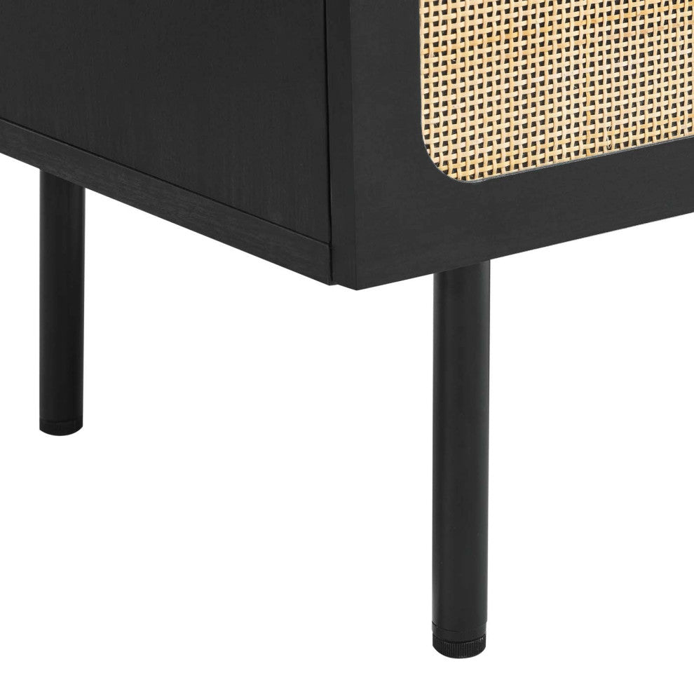 Cane Sideboard, Wood Rattan Buffet Table, BoHo Shabby Chic Credenza, Black