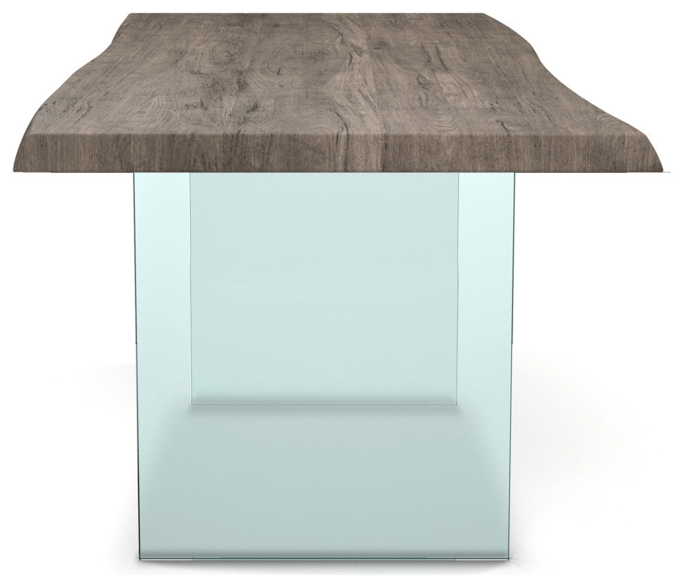 Brooks Dining Table, Sandblasted Gray, Clear, 40"x79", Glass Base