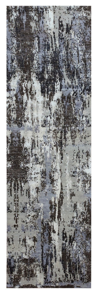 Gray Wool and Silk Denser Weave Persian Hand knotted Runner Rug, 2'6"x8'3"