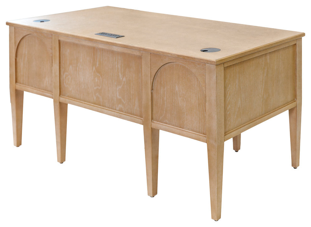 Modern Wood Half Pedestal Desk, Wood Office Desk, Fully Assembled, Light Brown