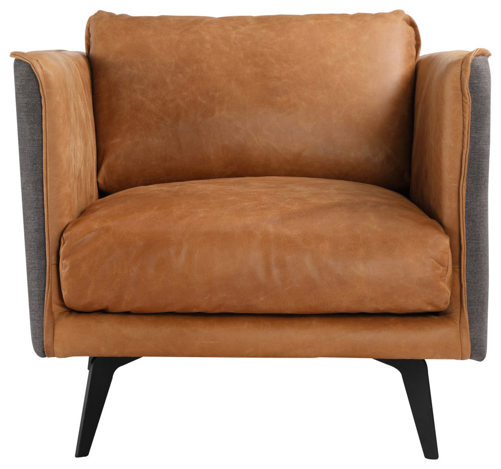 Mid - Century Modern Messina Leather Arm Chair Cognac - Brown