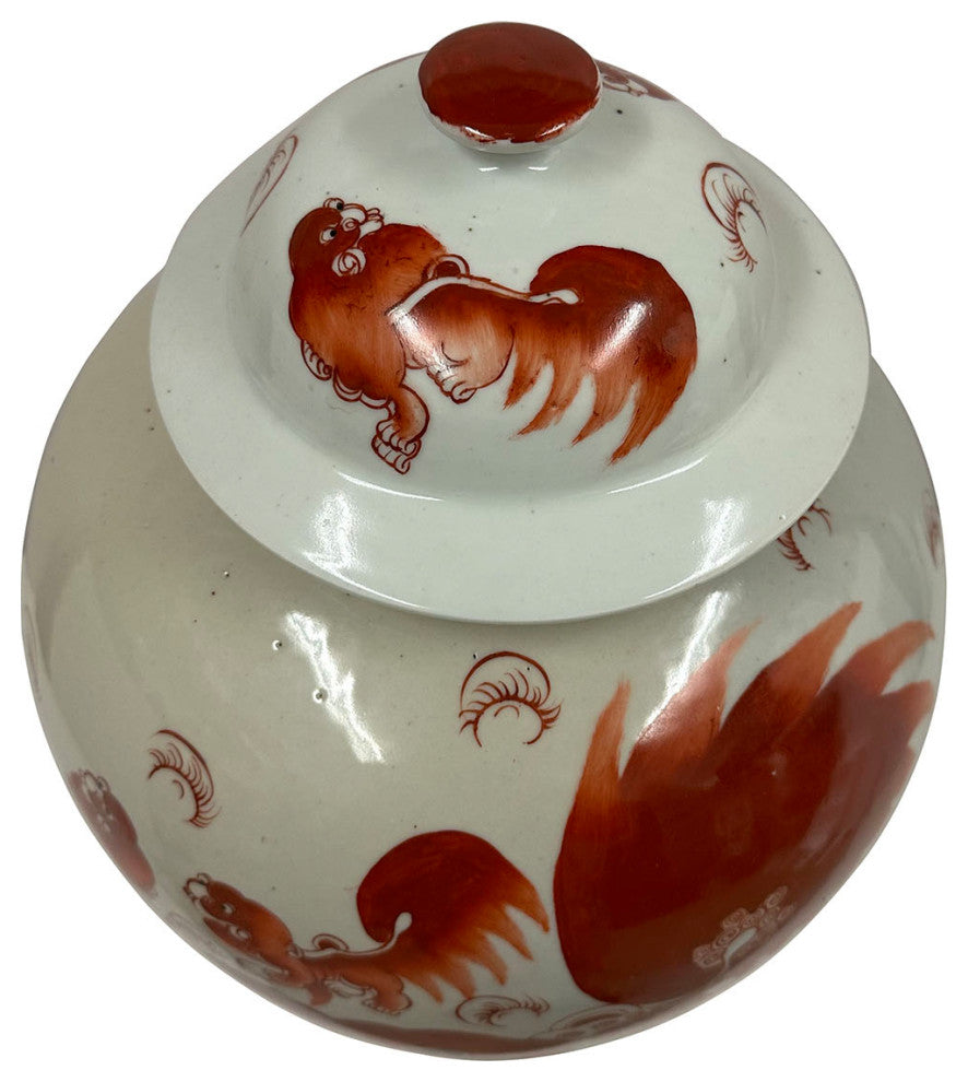 Consigned Early 20th Century Chinese Hand Painted FooDog Ginger Jar