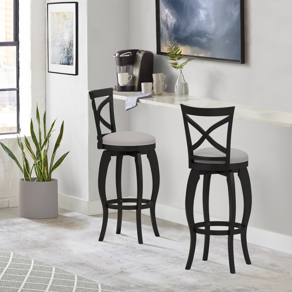 Hillsdale Ellendale Wood Swivel Stool, Curved X-Back, Black, Bar Height