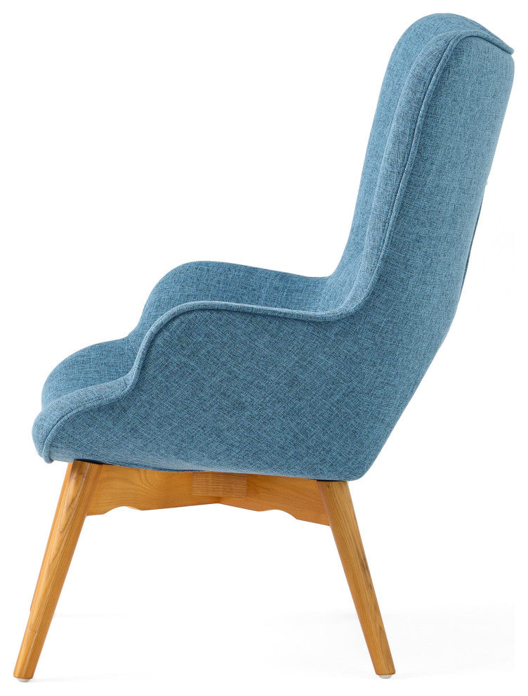 Hariata Mid-Century Modern Wingback Chair and Ottoman Set, Muted Blue