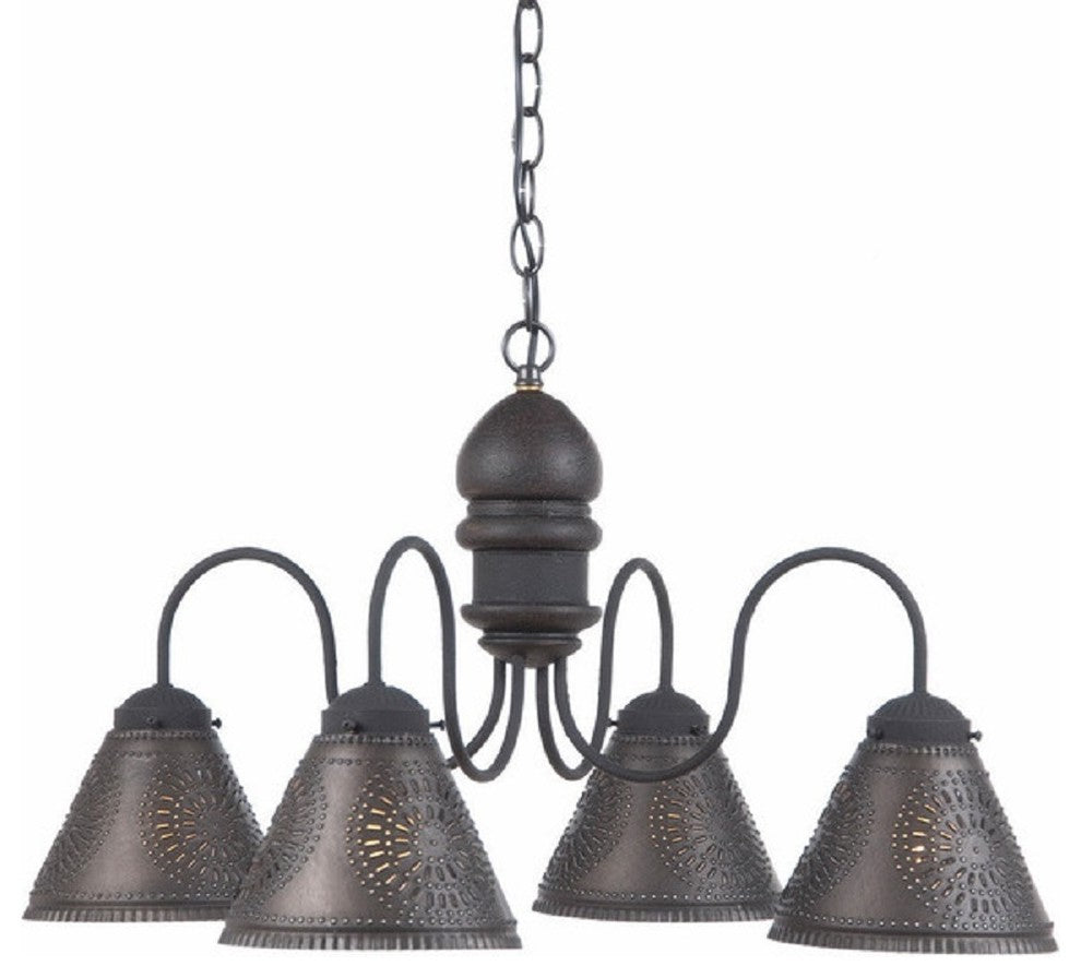 Wood and Punched Tin Chandelier, Black