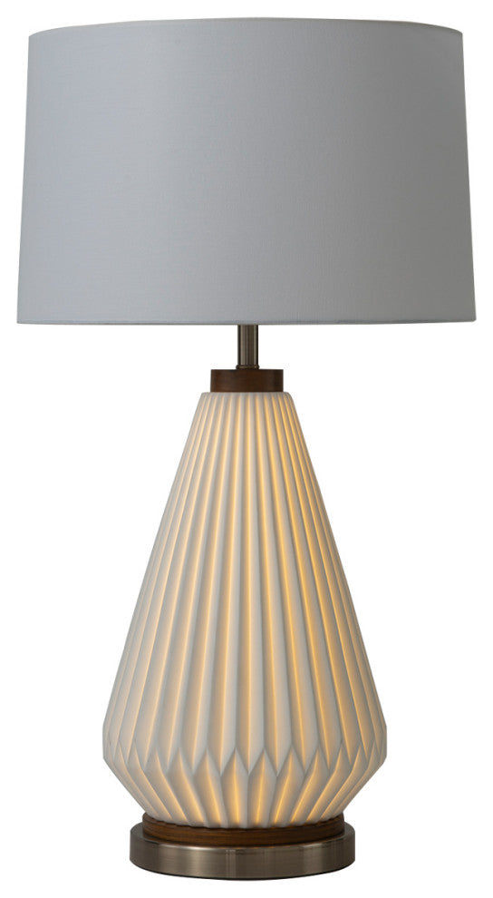 Concord Bone Porcelain Table Lamp - 28", White and Walnut, 4-Way Rotary Switch