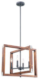 Rustic Wood In Burnt Brown Color 4-Light Pendant, No Bulbs