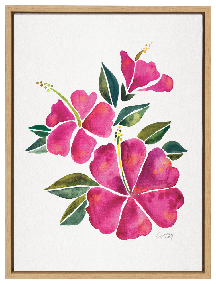Sylvie Hibiscus Bloom Fuchsia Framed Canvas by Cat Coquillette, Natural 18x24