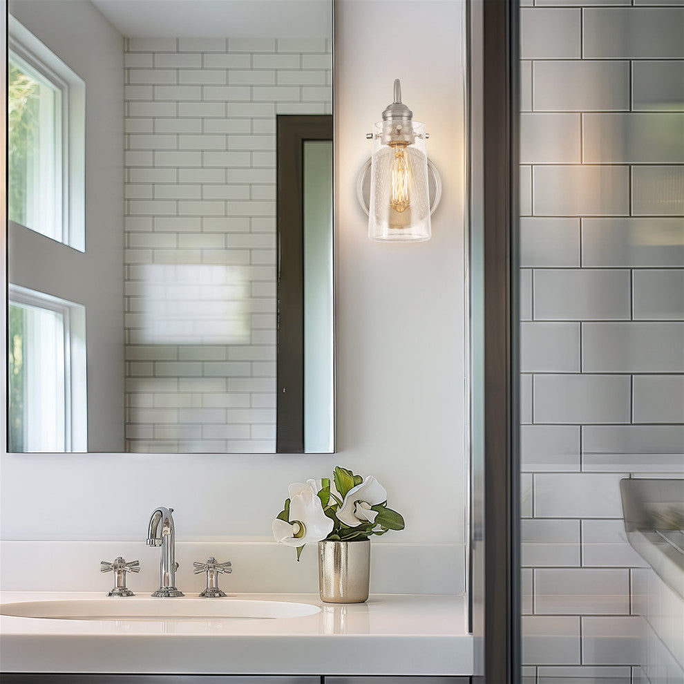 Kira Home Rayne 10" Farmhouse Wall Sconce, Gooseneck Bathroom Light, Seeded