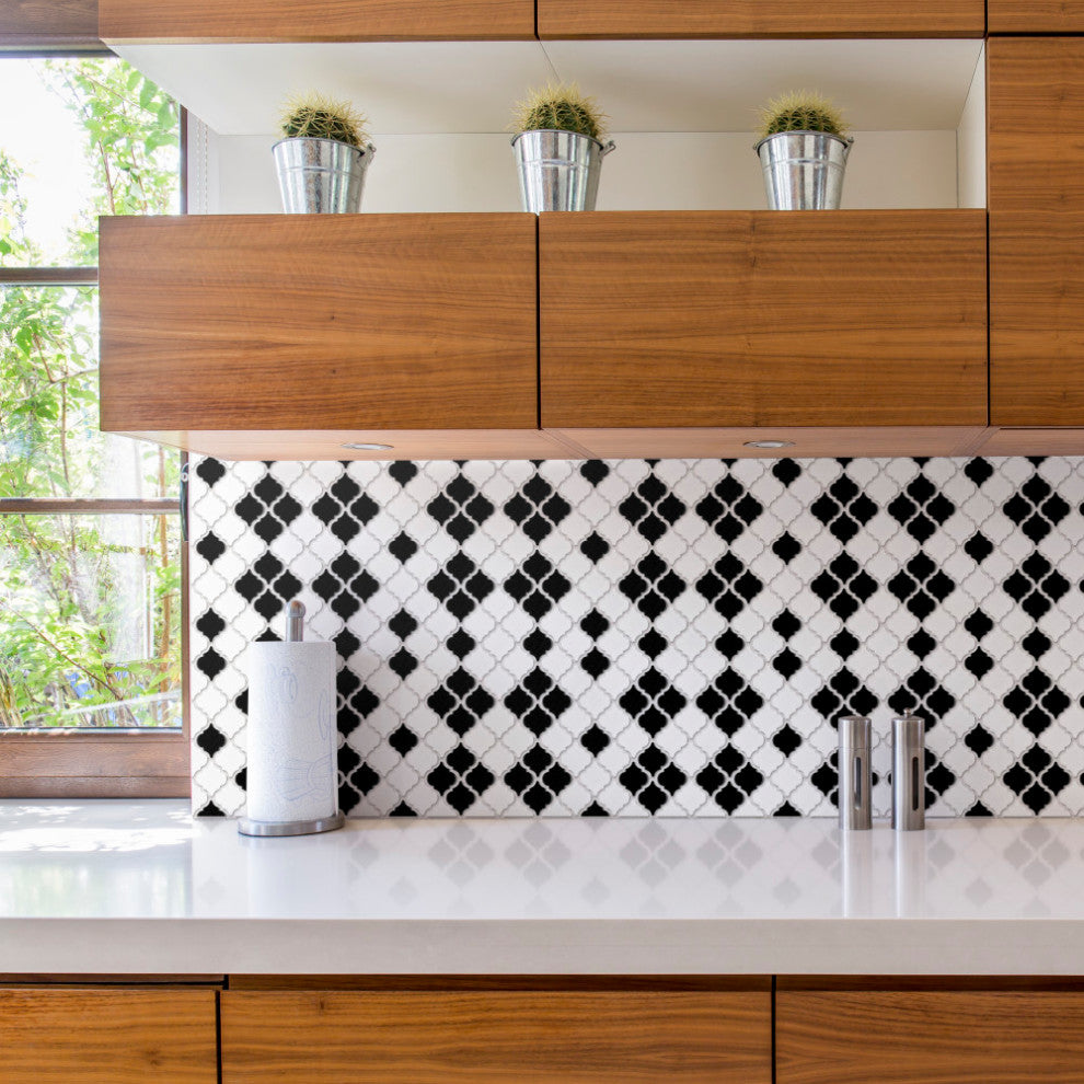 Hudson Tangier Mosaic Floor and Wall Tile, Black and White