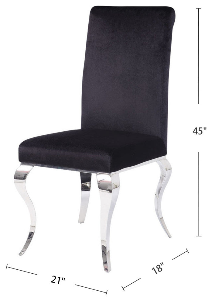 Set of 2 Upholstered Side Chair, Black/Chrome Finish