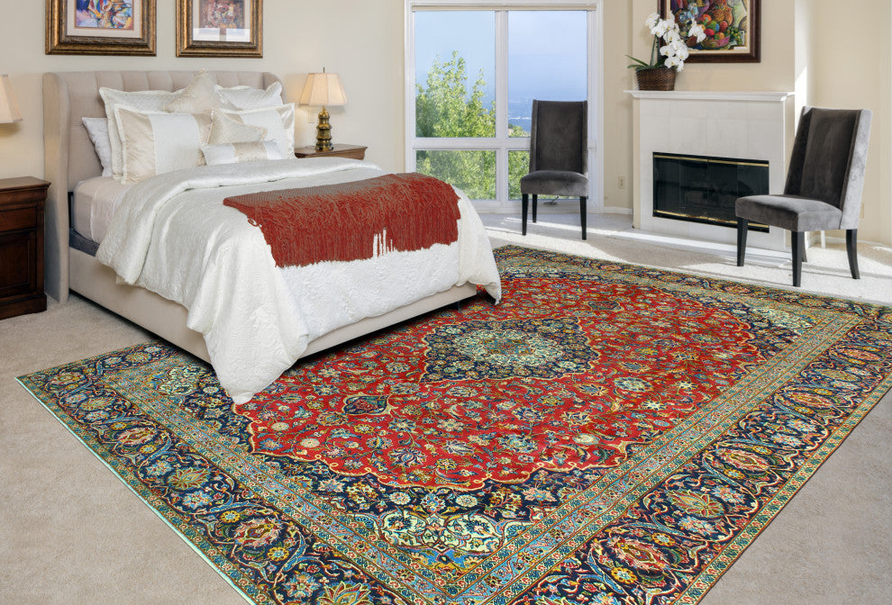Fine Vintage Distressed Blyth Red/Navy Rug, 8'9 x 11'6