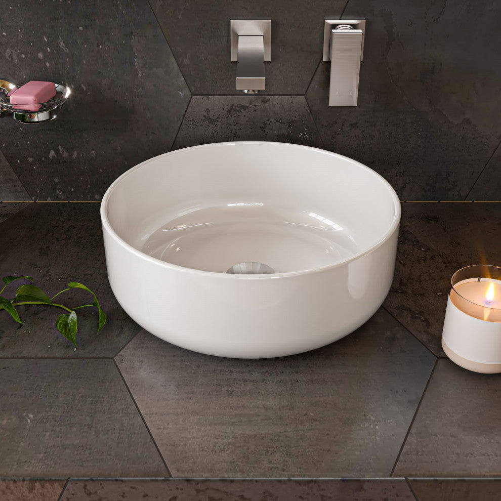 White 15" Round Above Mount Ceramic Sink