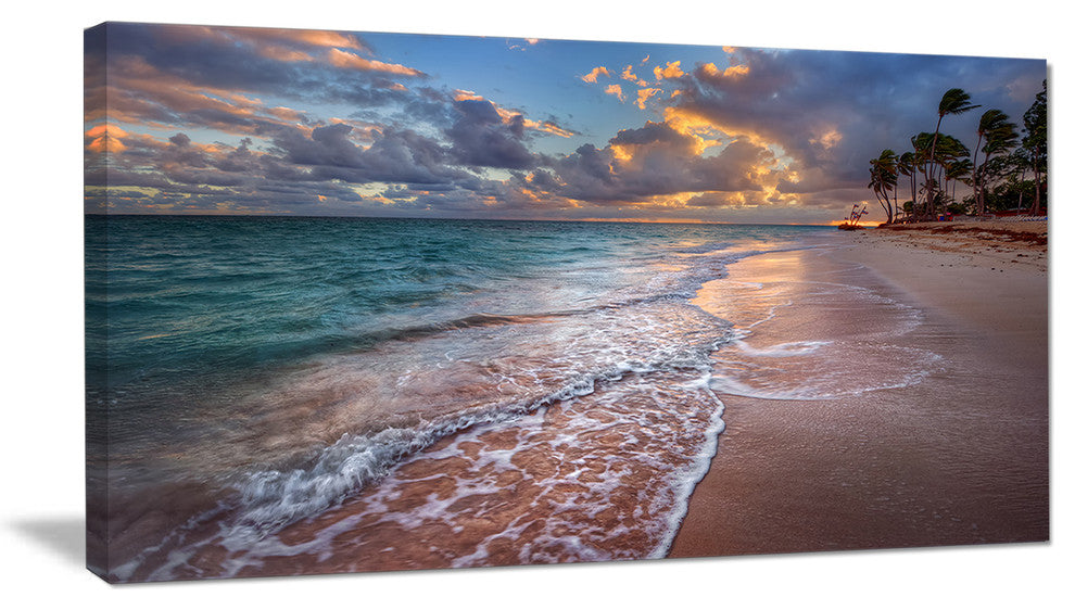 Palm Trees on Clear Sandy Beach, Seashore Canvas Art Print, 32"x16"