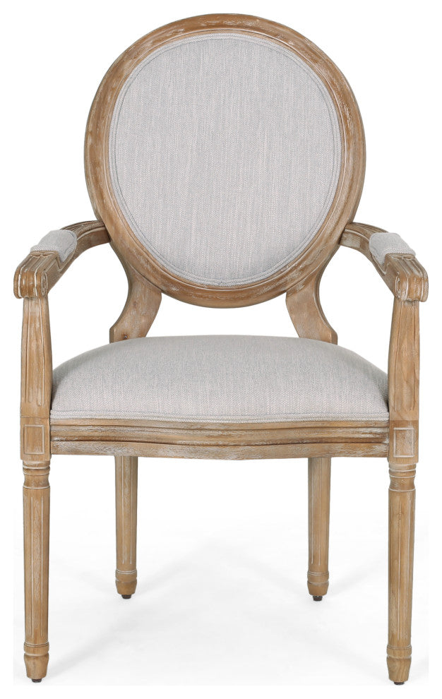 Comisky French Country Fabric Upholstered Wood Expandable 7-Piece Dining Set, Natural Brown/Light Gray