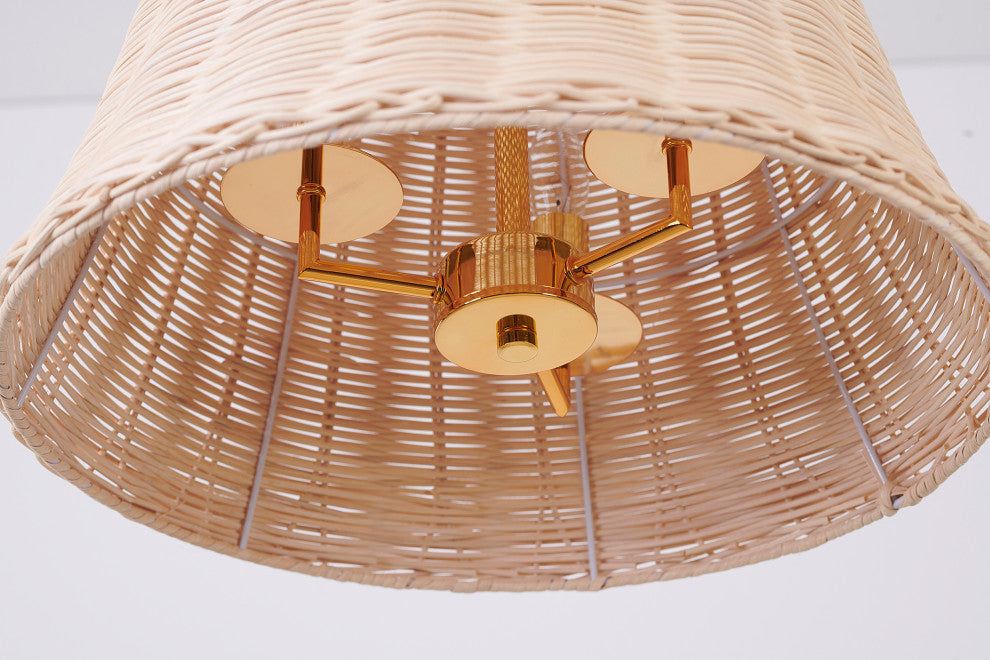 3-Light Gold Chandelier With A Wood Shade