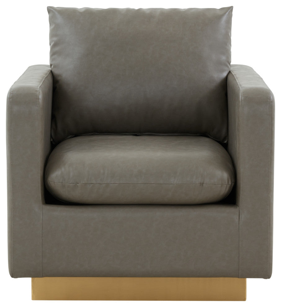 LeisureMod Nervo Modern Velvet Accent Arm Chair With Gold Base, Light Gray