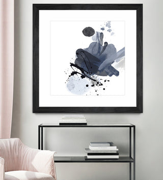 "Blue & Black Splash I" Matted and Framed, 36" X 36"