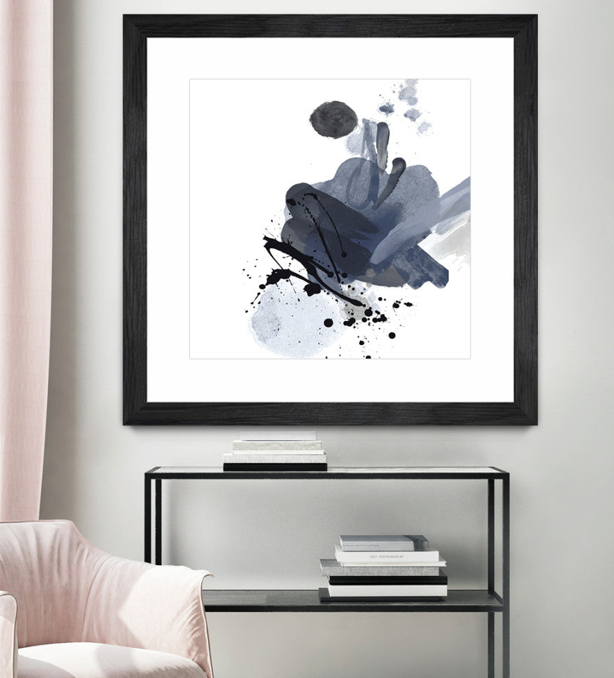 "Blue & Black Splash I" Matted and Framed, 36" X 36"