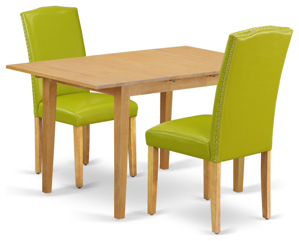 3Pc 42/53.5" Table, Pair Of Parson Chair, Pu Leather Color Autumn Green