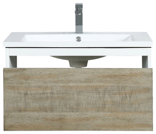 Scopi 30 Rustic Acacia Vanity, Acrylic Top With Sink, Rose Gold Faucet Set