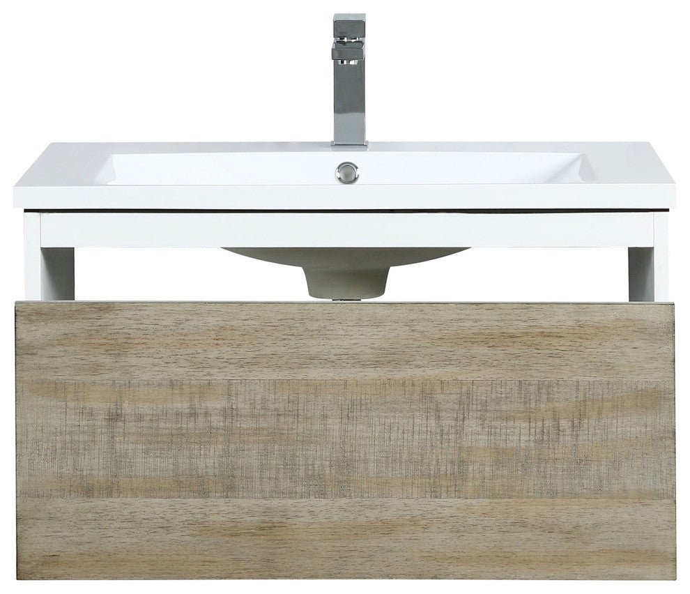 Scopi 30 Rustic Acacia Vanity, Acrylic Top With Sink, Rose Gold Faucet Set